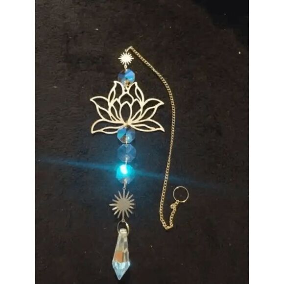 Golden Sun And Lotus Flower Crystal Hanging Sun Catcher - Picture 5 of 8